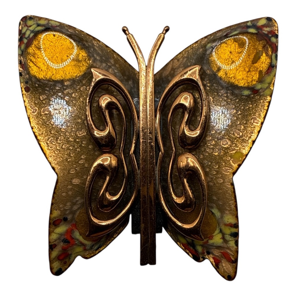Vintage Signed Matisse Copper Enamel Butterfly Brooch – Mid Century Modern 1950s